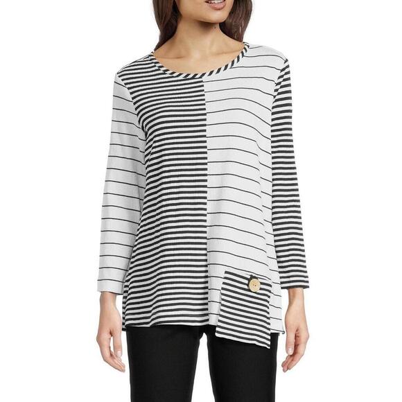 Ali Miles top PL black white stripe tunic artsy work office career business - Picture 1 of 6